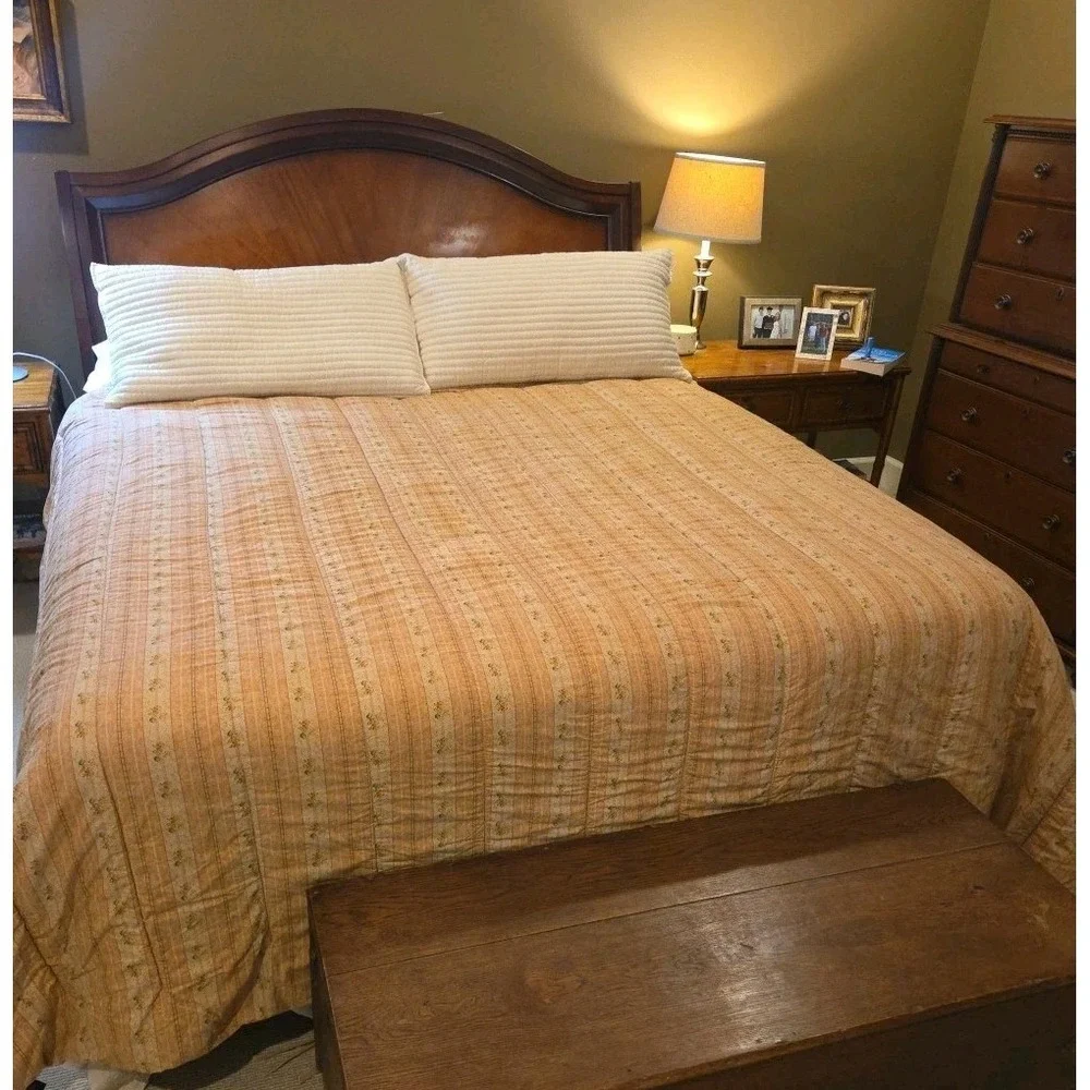 Vtg Ralph Lauren Home TRIANON Stripe Floral Comforter Peach Heritage Cotton KING